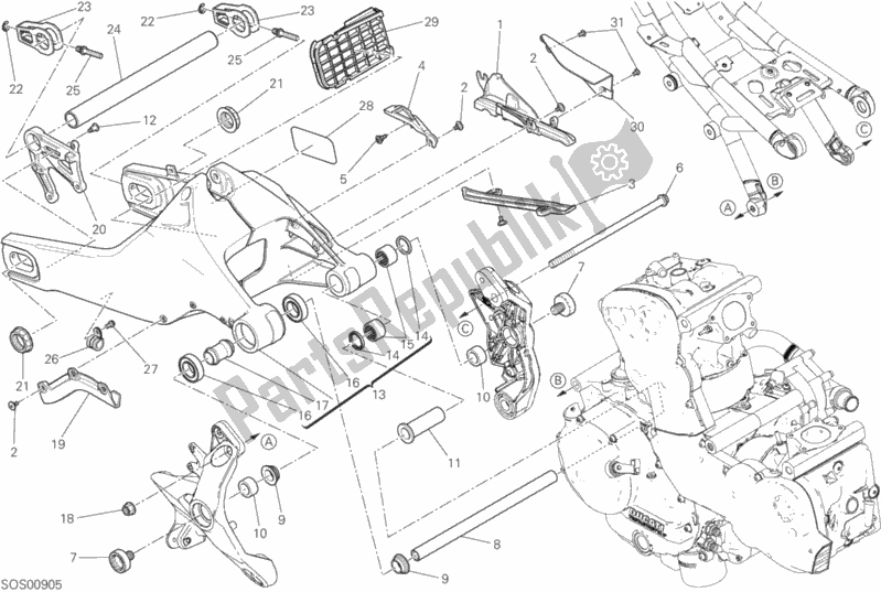 Toutes les pièces pour le 28a - Bras Oscillant Arrière du Ducati Monster 821 Stealth 2020